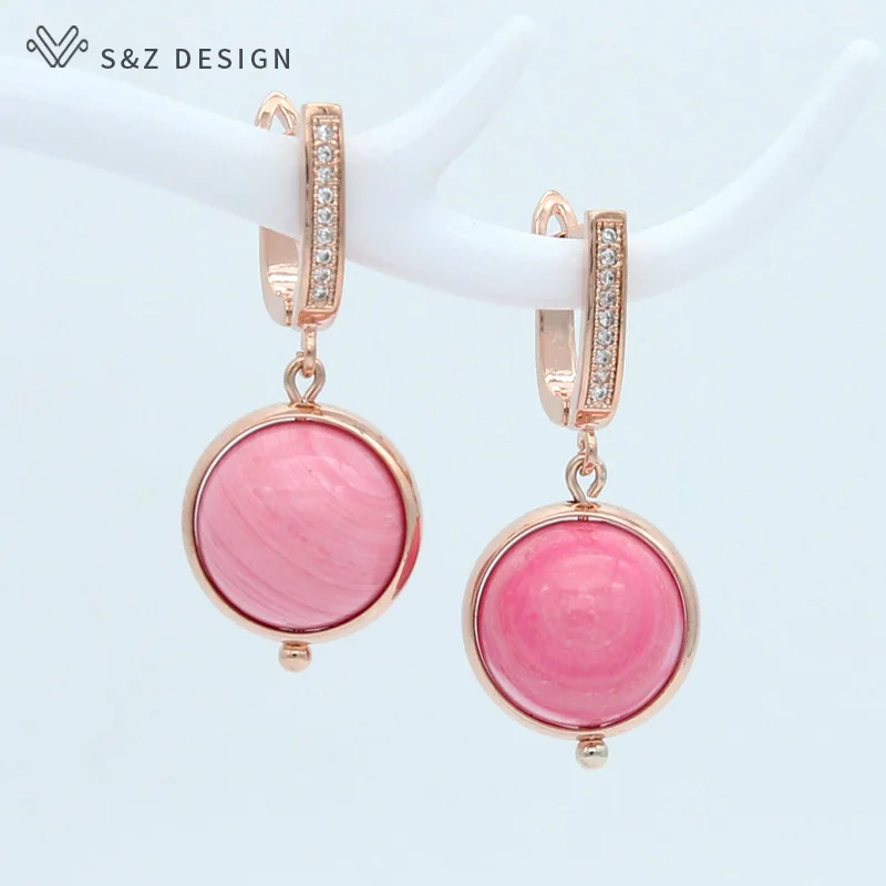 S&ampZ DESIGN Korea Fashion Pink Shell Beads 585 Rose Gold Dangle Earrings For Women Girl Wedding Party Lovely Romantic Jewelry | Украшения