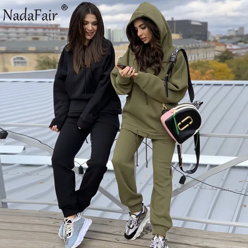 Nadafair Two Piece Set 2020 Autumn Winter Tracksuit Women's Hooded Sweatshirt And Pants Casual 2Piece Outfits Woman Sport Suit