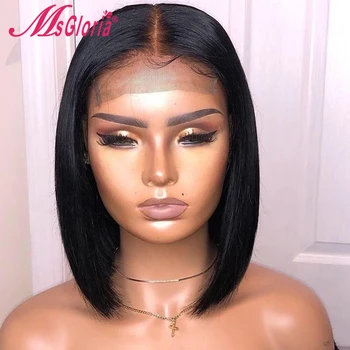 

MsGloria 5x5 Lace Closure Wig Remy Brazilian Human Hair Wigs Blunt Cut Bob Wig 150% Density Cheap Wigs 5x5 Closure Wig