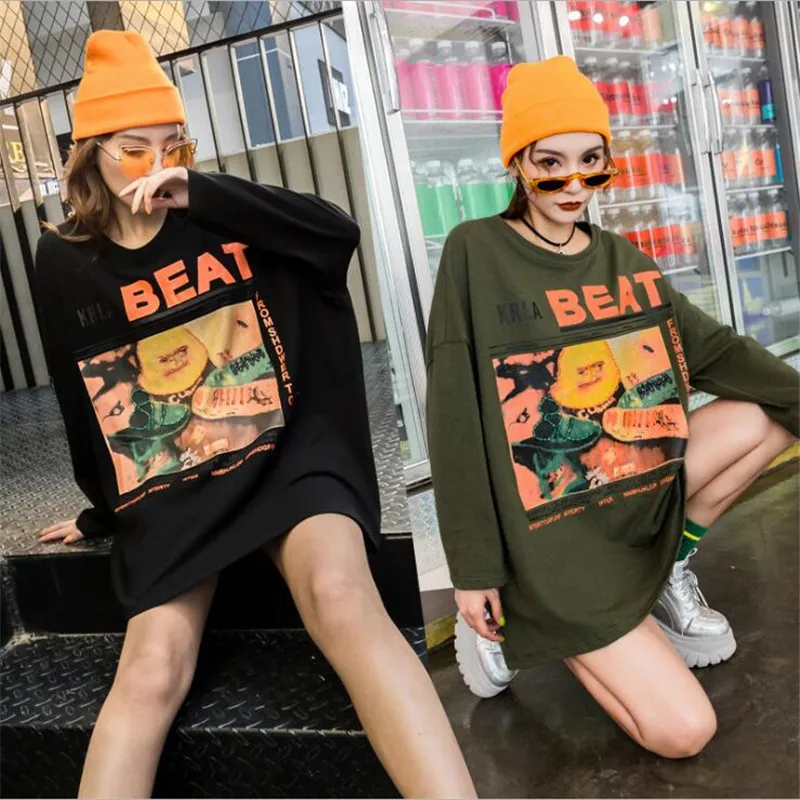 

2019 Harajuku Loose Female T-Shirt Women Long Sleeves Autumn Casual 3D Batwing Sleeve Tee Oversize Hip Hop Streetwear Tops