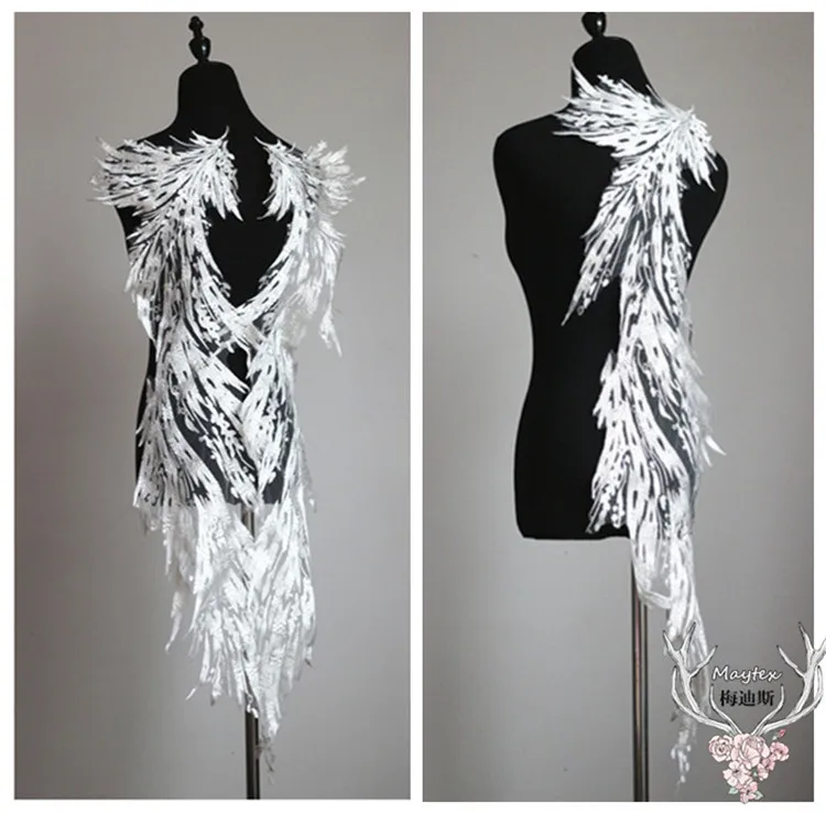 

1Piece 23cm*100cm Large Wing Shape Lace Flower Patch Dress Decorative Material Wedding Dress