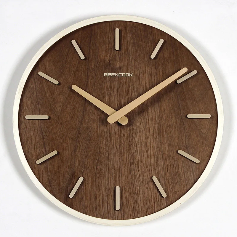 

14 Inches Wall Clock Quiet Wooden Quartz Simple Modern Decoration Hanging Watch Home Living Room Bedroom Circular Japanese Style
