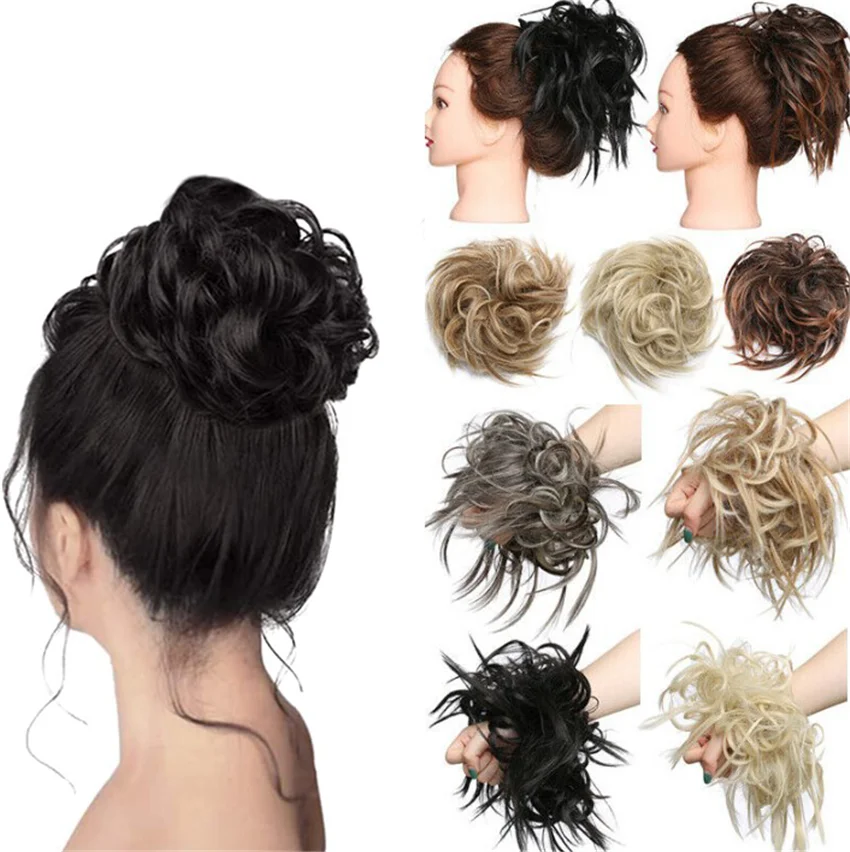 Bun Extensions Hair Scrunchies Wedding-Hair-Bun-Piece Chignons Synthetic-Hair Curly Women