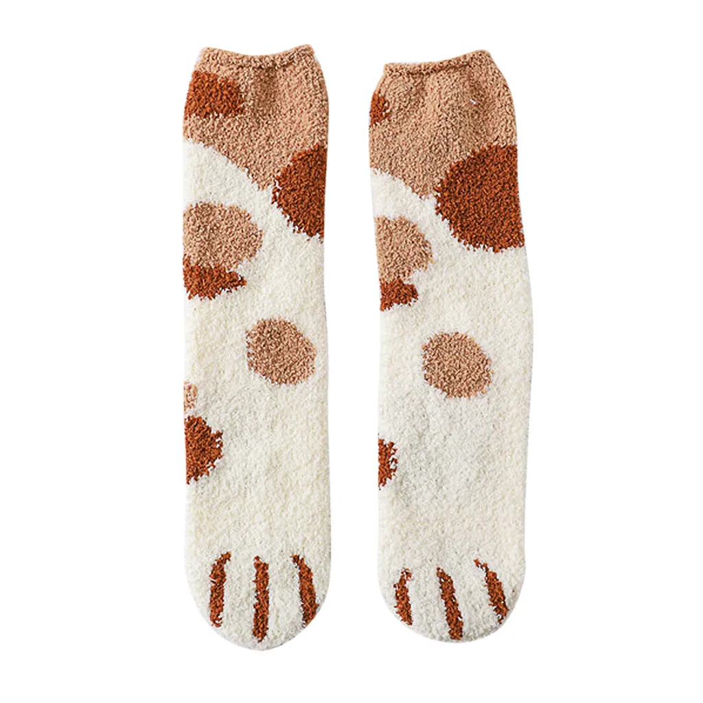 1 пара плюшевых носков из кораллового флиса женские носки без пятки милые толстые теплые носки для сна с когтями для осени и зимы