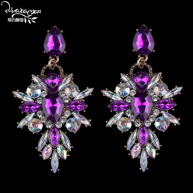 Dvacaman Бренд, популярные в Фейсбуке массивные серьги Starburst, цветные Серьги-капли с кристаллами, женские панк Макси ювелирные изделия Q58 - Окраска металла: purple