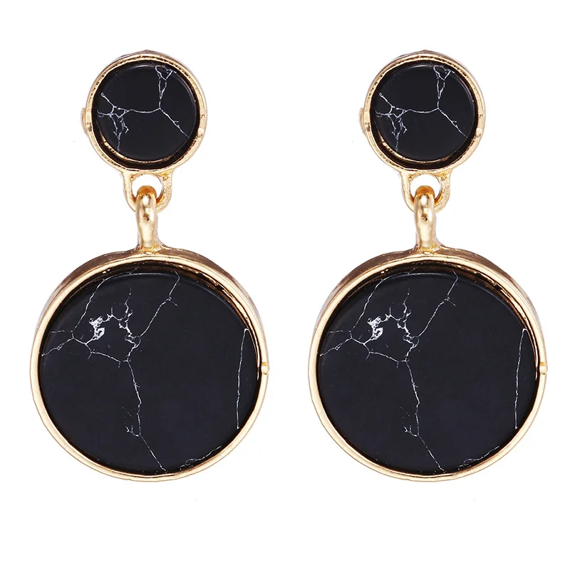 Simple Round Kroean Drop Earrings For Women Gold Black/White Enamel Statement Earrings Fashion Jewelry pendientes mujer - Окраска металла: e910hei