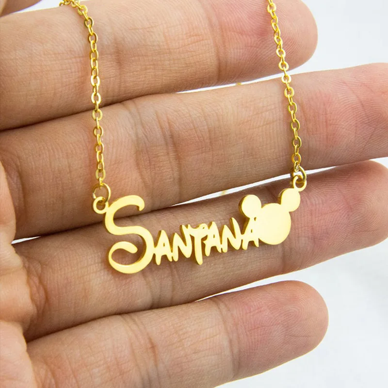 Lovely Custom Cartoon Mickey Minnie Name Necklace Stainless Steel Mouse Letter Link Chain Necklaces Customized Bijoux femme Gift | Украшения