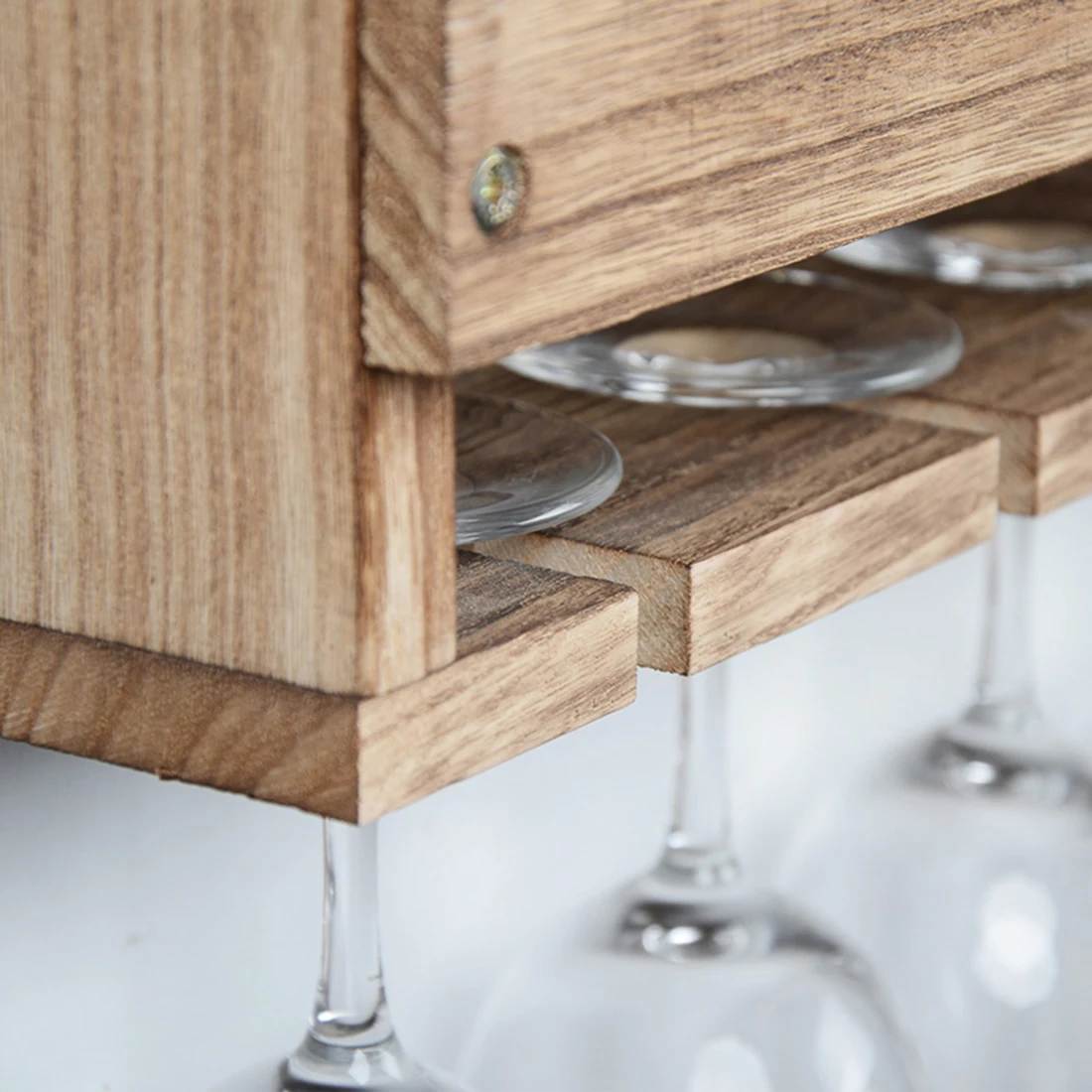 Wooden Wall Mounted Wine Glass Holder Wine Bottle Storage Rack Storage Stand Home Organizer Kitchen Shelf - Light Color 3