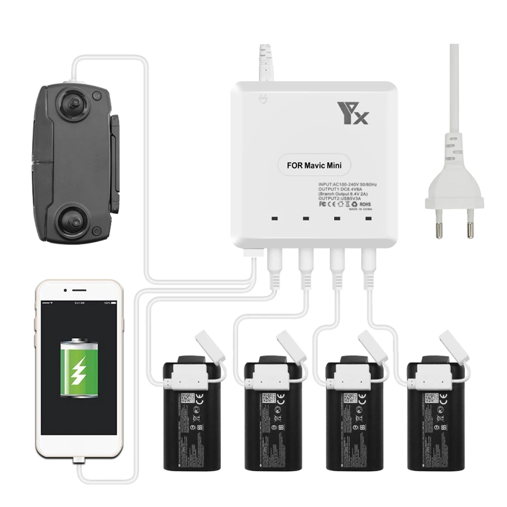 Flash Sale DUH 4 Batteries USB Port Quick Home 6 In 1 Portable Intelligent Drone Battery Charger Remote Controller Accessories For MAVIC Mini 