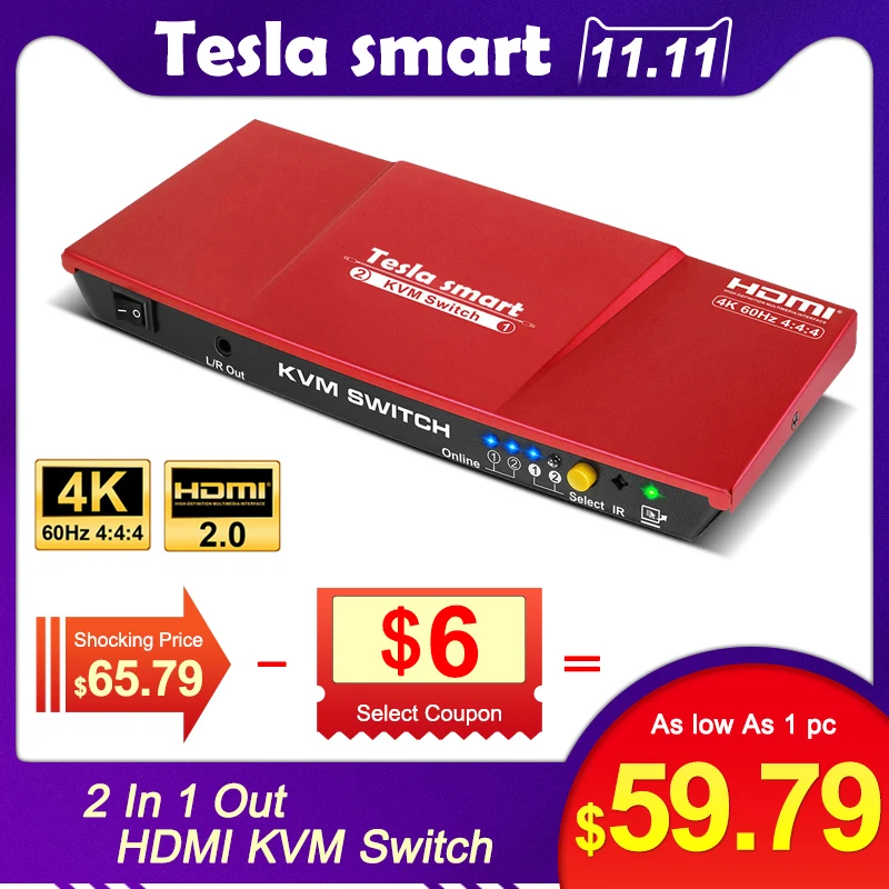 Тесла smart Высокое качество HDMI 4K @ 60Hz HDMI kvm-переключатель 2 Порты и разъёмы USB KVM HDMI коммутатора Поддержка 3840*2160/4 K * 2 K очень USB2.0 Порты и разъёмы