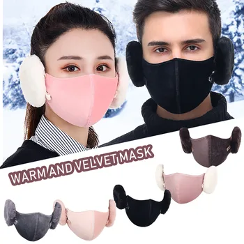 

Winter Warm Mask With Earmuffs Universal Solid And Smog-Washable Mask For Adults Plus Velvet Unisex Outdoor Face Mask маски