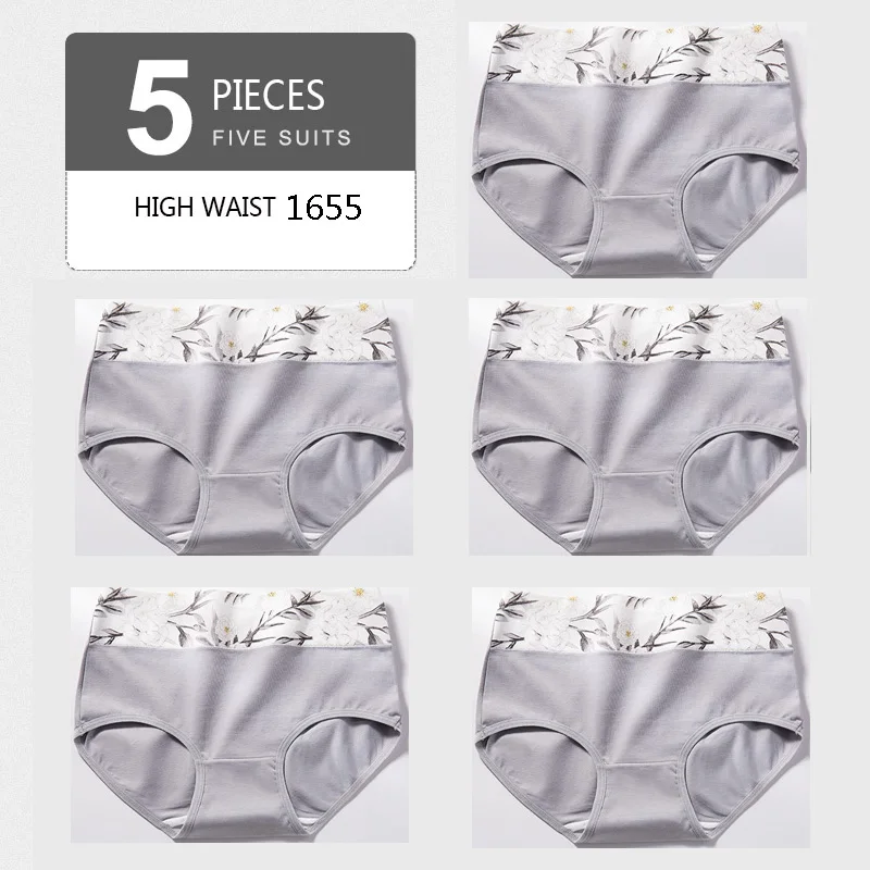 5PCS/Set Women's Panties Cotton High Waist Underwear Breathable Cute Print Briefs Panty Girls Underpants Female Lingerie M-2XL high waisted thong underwear Panties