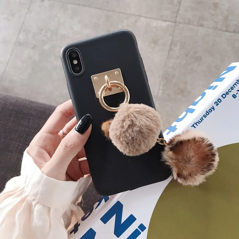 Роскошный милый 3D брелок из меха лисы мягкий чехол для телефона для iphone X XR XS 11 Pro MAX 6S 7 8 plus для samsung S8 S9 S10 Note cover - Цвет: A