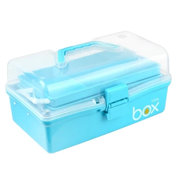 

Three-Tier Medicine Box For First Aid Kit Plastic Folding Medical Chest Organizer For Makeup Stationery Storage Boxes Blue-Big