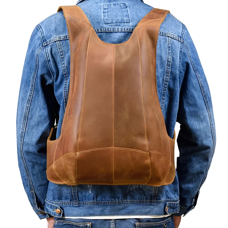

Man Woman Anti Theft Simple Genuine Leather Men's Backpack Crazy Horse Cowhide Zipper Ipad Phone Pocket Pouch Business Travel