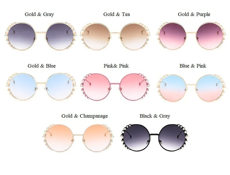 Круглые женские солнцезащитные очки с белым жемчугом, роскошные брендовые винтажные элегантные солнцезащитные очки с оправой из сплава, Женские винтажные очки Uv400