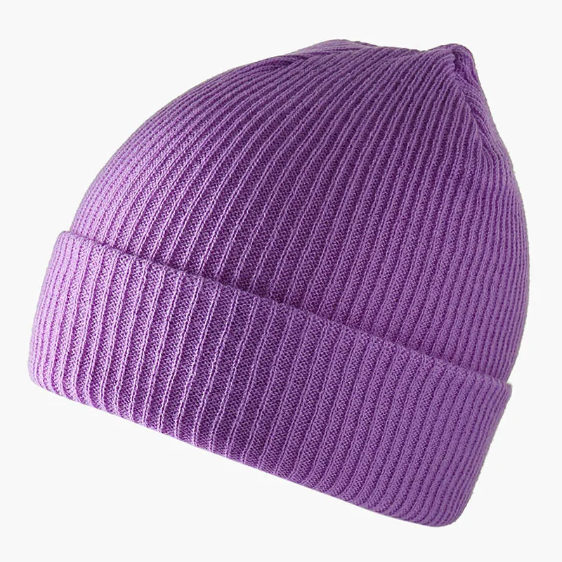 Зимняя женская шапка унисекс, вязаная шапка в рубчик для мужчин, однотонная, мешковатая, Ретро стиль, для катания на лыжах, для улицы, мягкая, теплая, мешковатая шапка, женская шапка - Цвет: light purple