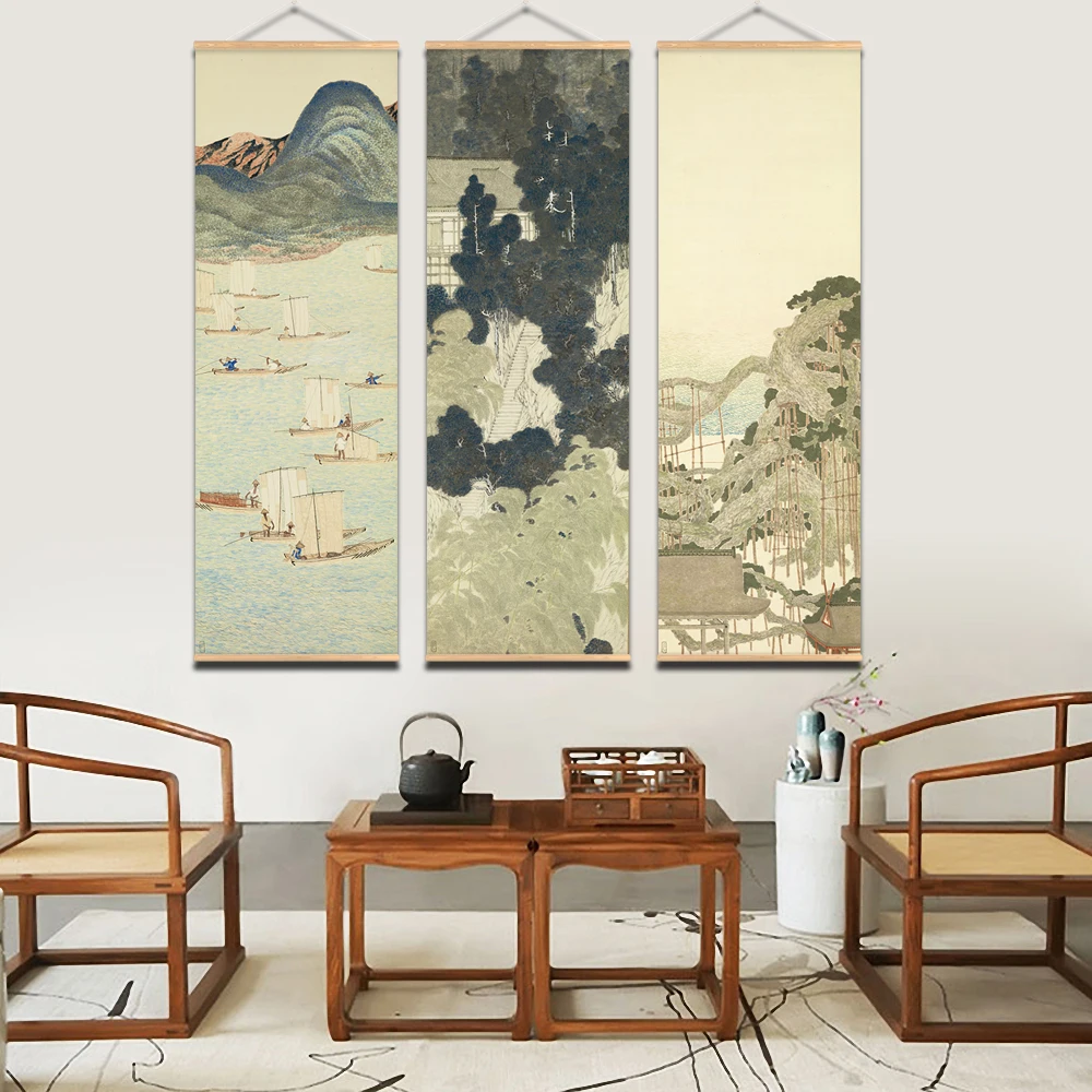 Японский пейзаж холст Принт плакат в рулоне картины Ou-mi Декор настенное украшение картины гостиная дом украшение дома