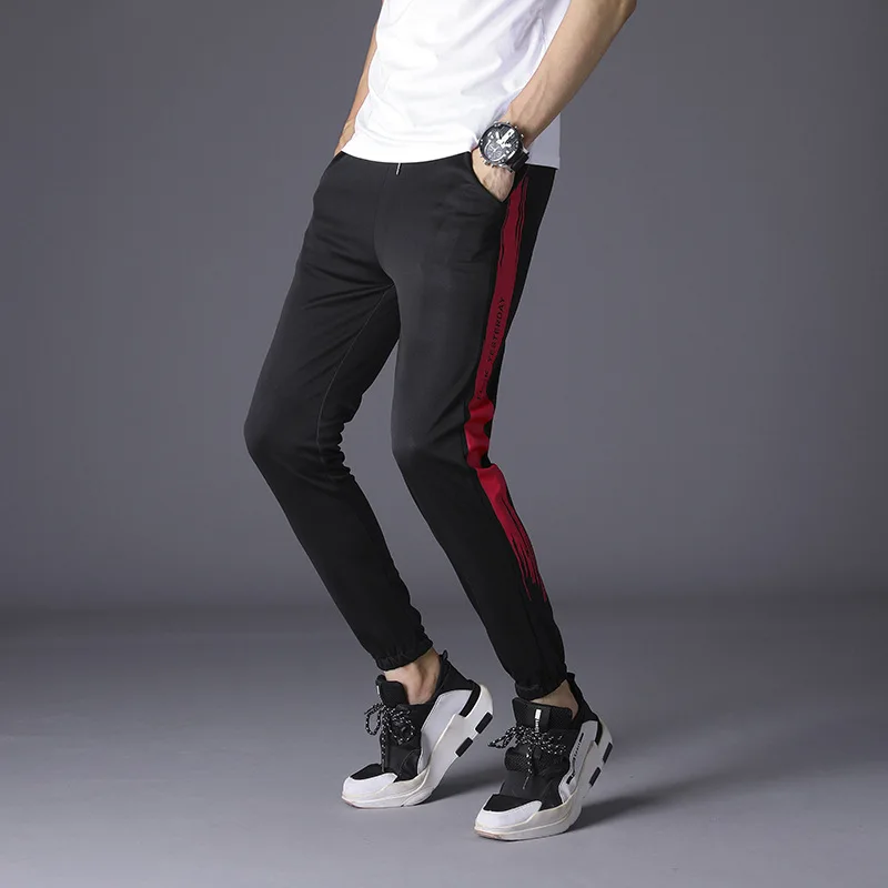 Узкие брюки мужские повседневные брюки корейский стиль Slim Fit 9 брюки трикотажные стрейч спортивные луч ноги лодыжки длина брюки суб - Цвет: Красный