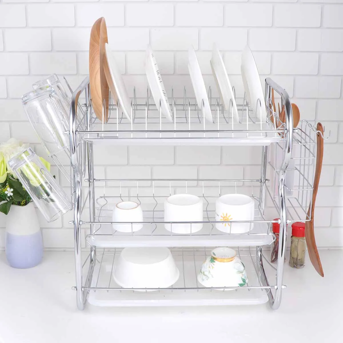 3 Tiers Dish Drainer Kitchen Rack Storage Shelf Washing Holder Basket Plated Knife Sink Drying Organizer Tools | Дом и сад