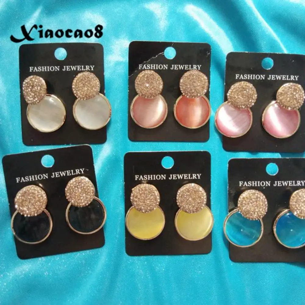 5Pairs round cat eye stone earrings ladies statement fashion jewelry trendy gold rhinestone dangle drop earring boucle doreille