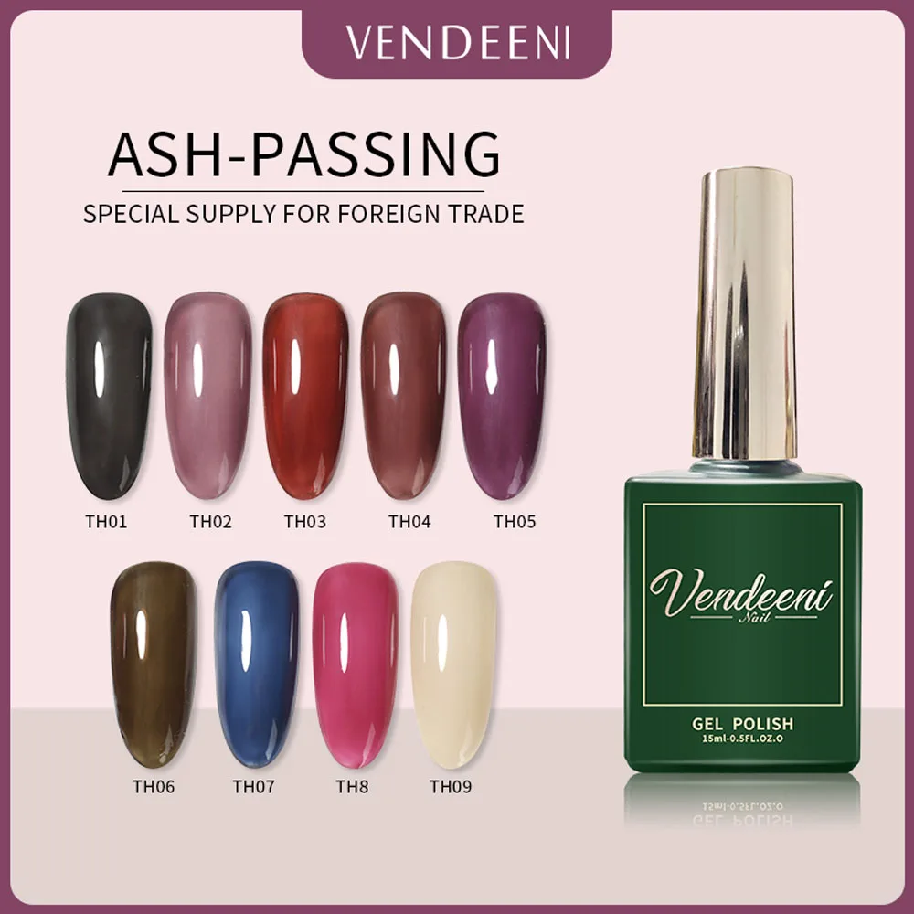 

Vendeeni 15ml Translucent Gel Polish Semi Permanent Crystal Gel Varnish UV LED Soak Off Jelly Gel Nail Polish Lacquer 9 Colors