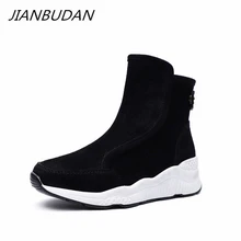 JIANBUDAN/зимние сапоги из натуральной кожи; Женская Повседневная зимняя обувь из хлопка; теплые женские ботинки из коровьей замши с плюшевой подкладкой; Размеры 35-40