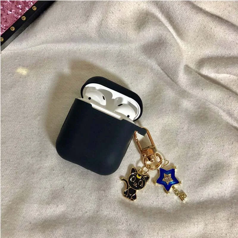 Чехол для Airpods мультфильм подвеска Чехол Silica gel материал для Apple Airpods 1 Зарядная коробка Космос для космонавта от пыли - Цвет: black