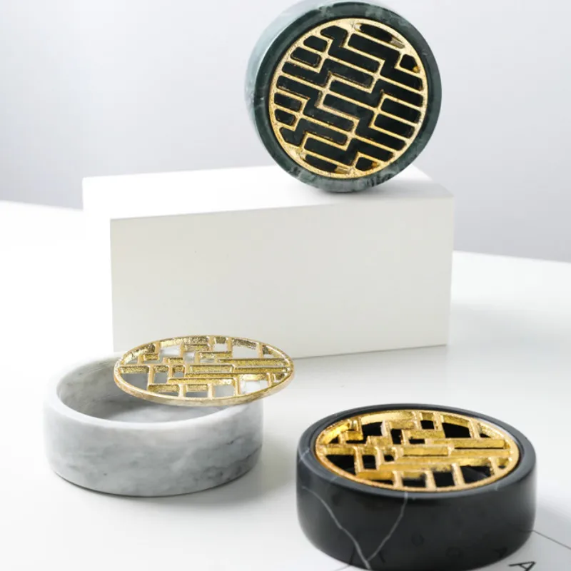 

DUNXDECO Home Office Storage Marbling Small Box Plate Key Accessories Cosmetic Holder Artistic Vintage Chinese Style Container