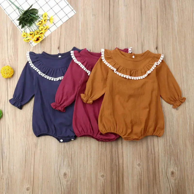 

Pudcoco 2019 Autumn Hot Newborn Infant Baby GIrl Long Sleeve Solid Bodysuit Fall Clothes Spring Suit