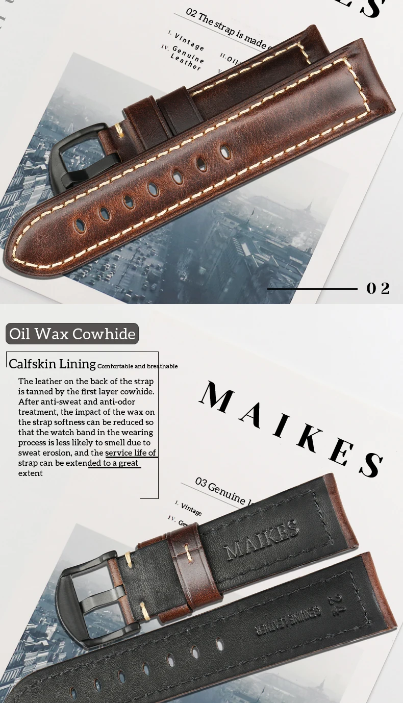 vintage, pulseira para Panerai Fóssil, acessórios para relógios 20mm, 22mm, 24mm