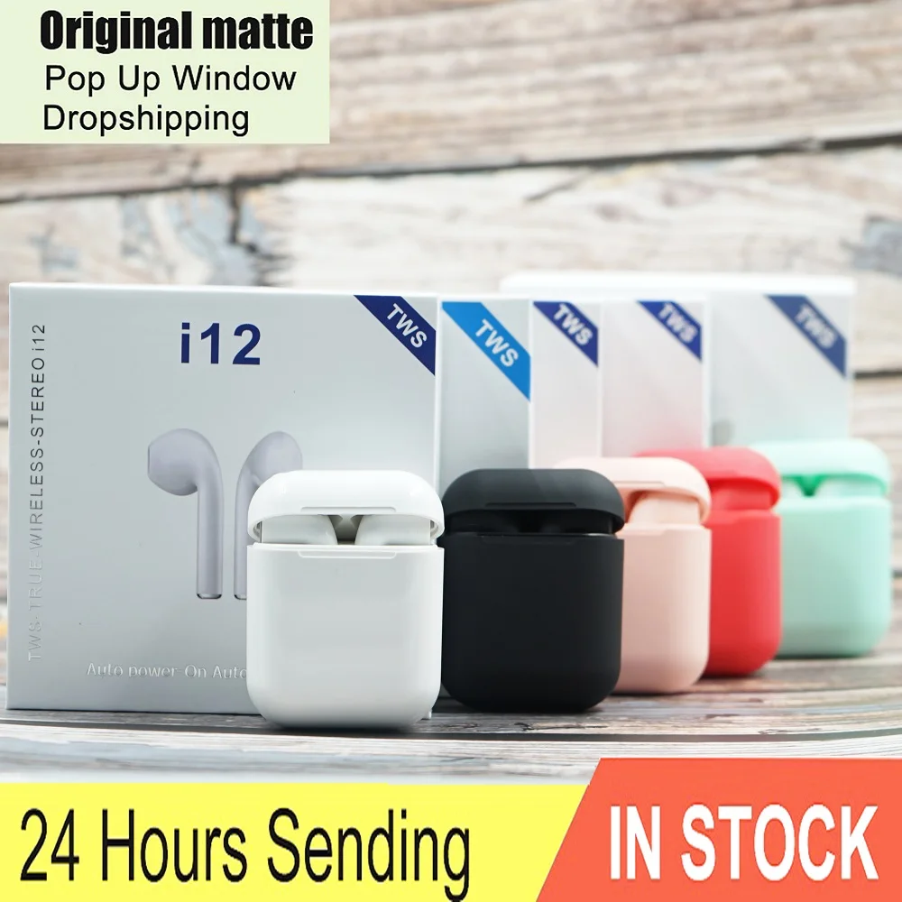 

Original matte i12 tws wireless headphones Pop Up bluetooth earphone Stereo Sport Earbuds tws i12 airdots pk i9s For Smart Phone