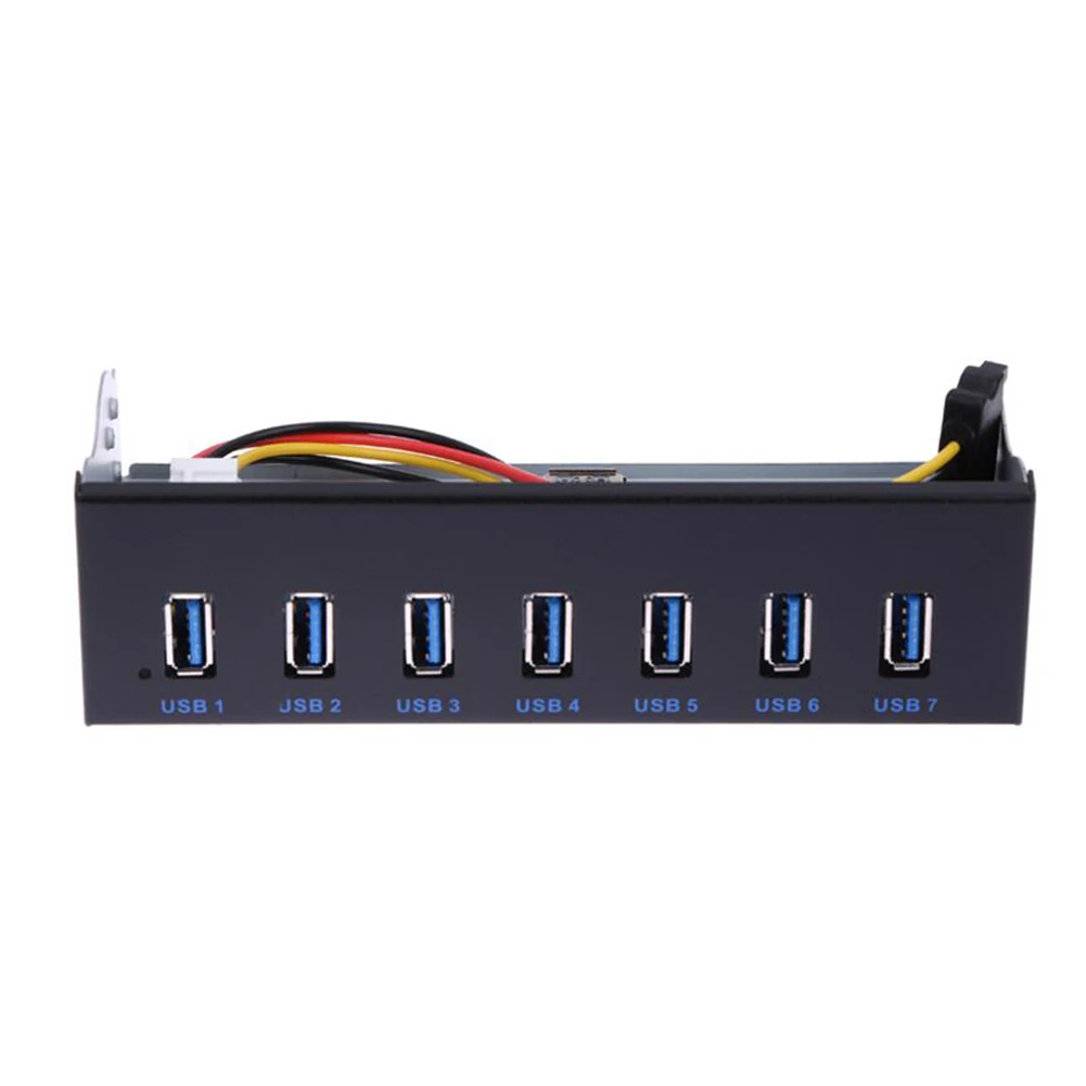 

USB 3.0 Black Drive Bay Desktop Hub Fast Charging For PC Computer Metal Front Panel Cable 5.25" 7-Ports Adapter 19 Pin