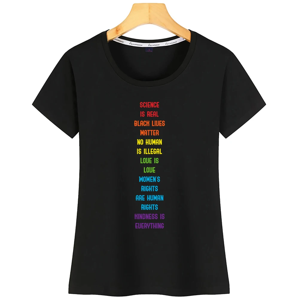 Топы футболка женская с надписью Science Is Real Black Lives Matter Love Модная белая на