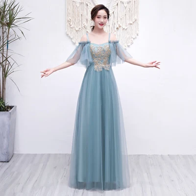 C long gray green Платье подружки невесты из тюля с оборками для женщин; длинные платья для свадебной вечеринки; Vestido Largo Sirena для ужина; сексуальное платье для сестры; для выпускного вечера - Цвет: C long gray green