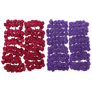

Promotion! 288Pcs 2CM PE Rose Foam Mini Flower Bouquet Solid Color/Wedding Decoration Wine Red with Purple
