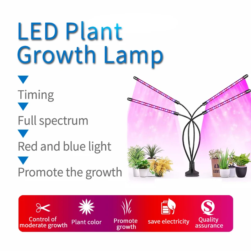 

Growing Lamp for Plants 5 Dimmable Levels 4/8/12H Timer USB Plant Grow Light Sunlight White Full Spectrum Lighting Desktop Clamp