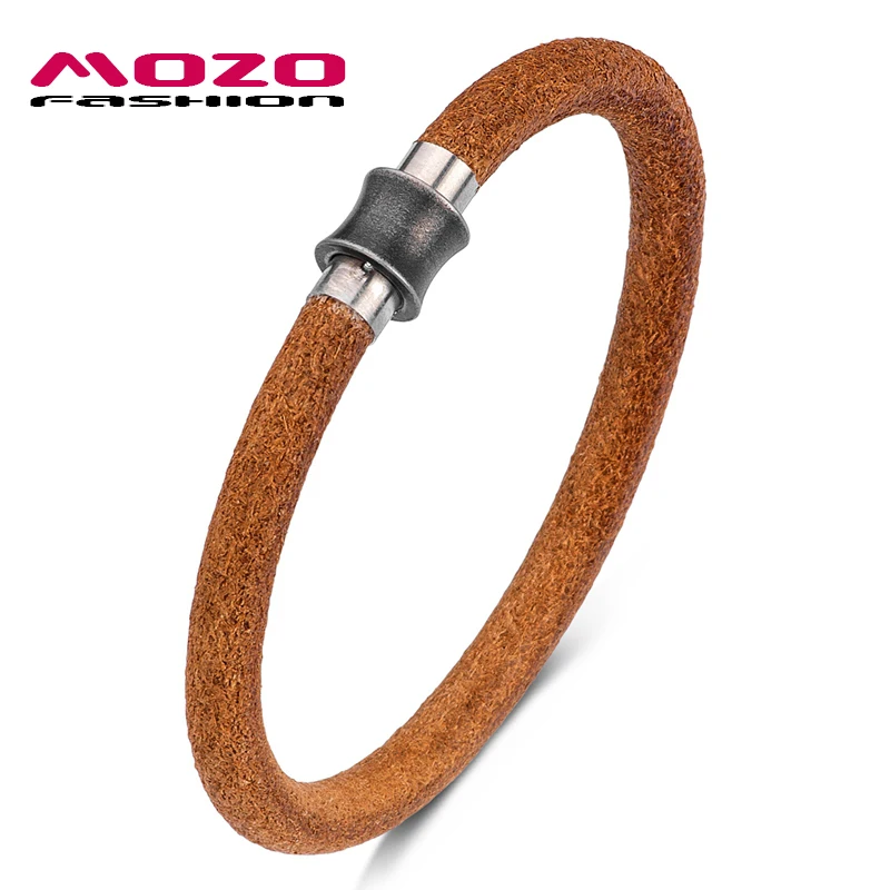 

MOZO FASHION 2020 Retro Simple Men Charm Bracelets Brown Genuine Leather Rope Braided Bracelet Classic Women Jewelry Gifts 611