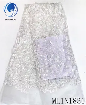 

Beautifical nigerian lace fabrics high quality african tulle lace fabric with sequins for dress lace embroidery fabric ML1N1831
