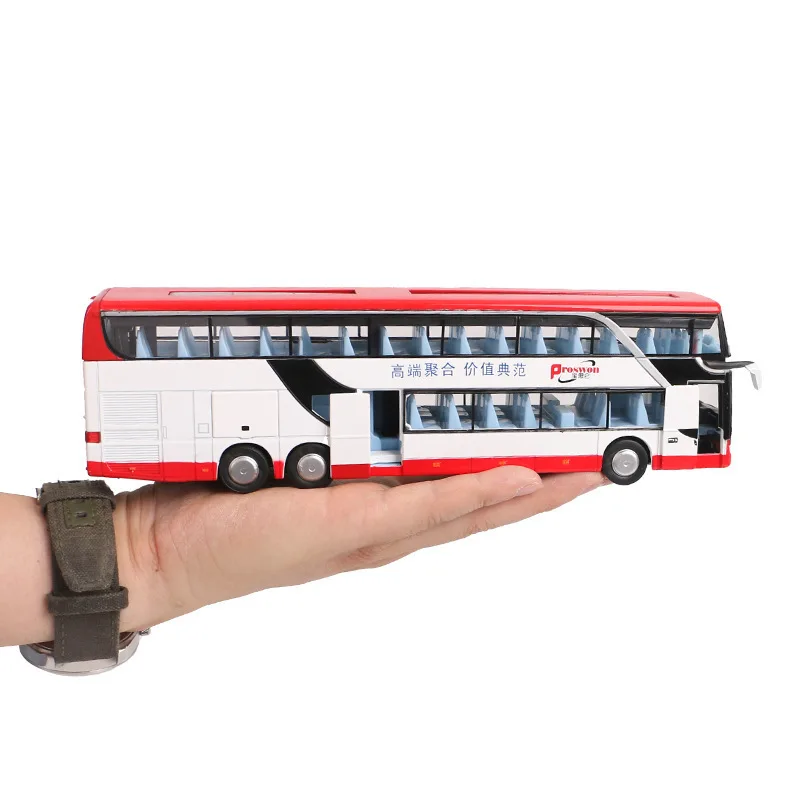 

Boxed bao si Lun Alloy Double Layer Bus Commercial Vehicle Bus Warrior Sound And Light Toy Passenger Car Steam