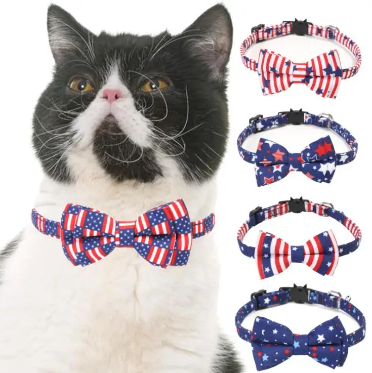 

cat collars bowtie Collars Cotton Bowknot Kitten Puppy Necklace Bowtie Adjustable Safety Buckle Pets Cats Collar Accessories