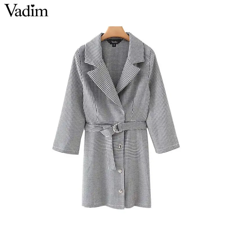 Vadim женское стильное клетчатое мини-платье с поясом, отложной воротник, длинный рукав, женское повседневное стильное платье, vestidos QC790