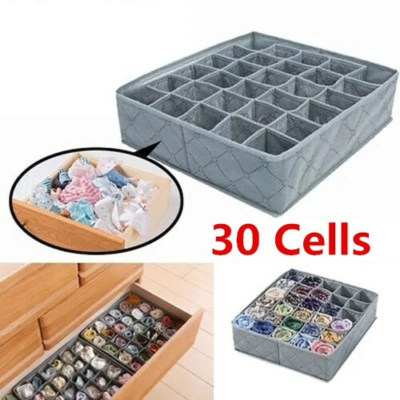 

30 Grids Underwear Socks Storage Drawer Closet Bamboo Charcoal Organizer Box GHS99