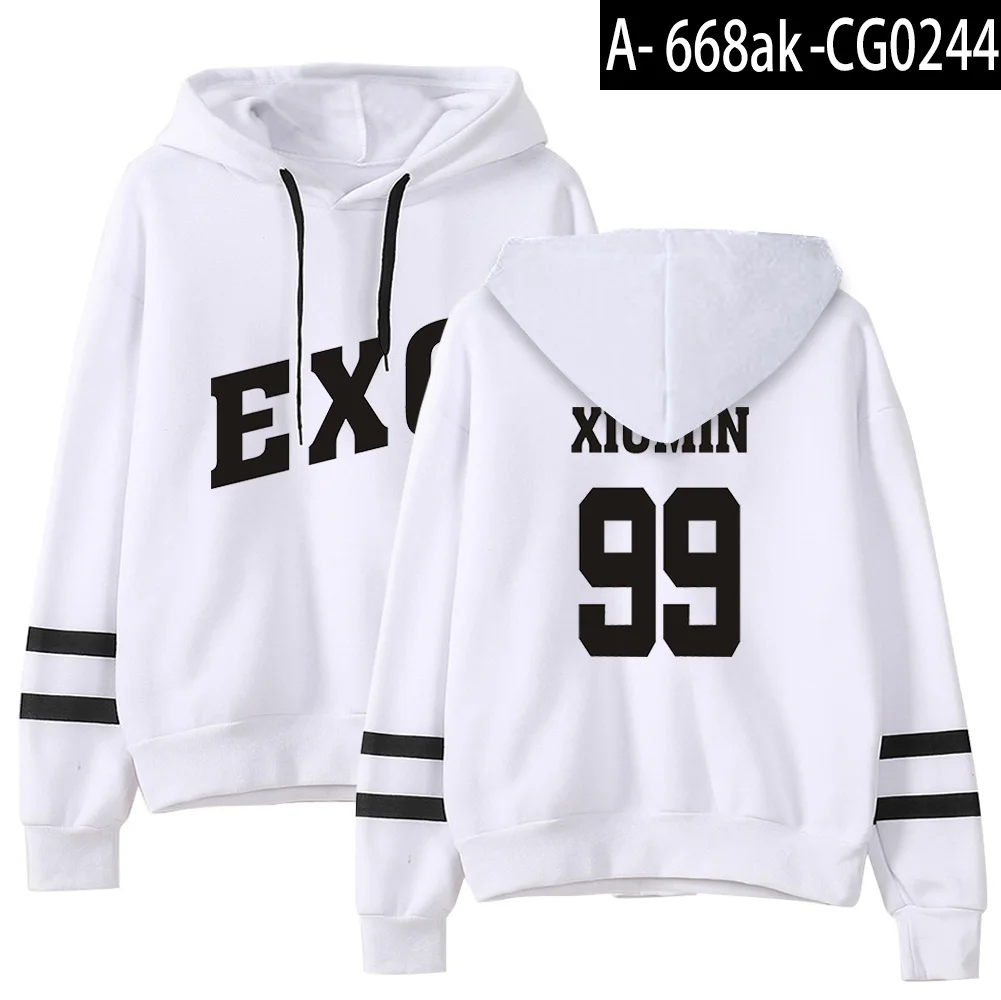 Kpop EXO толстовки для женщин Harajuku Повседневный Спортивный костюм Свободная Толстовка с капюшоном с принтом цифр корейские свободные толстовки мягкие простые - Цвет: white