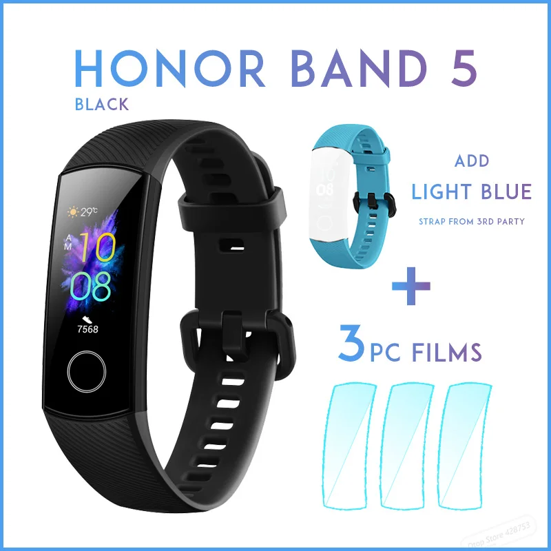 Смарт-браслет huawei Honor Band 5 с кислородом крови, цветной сенсорный экран, монитор сердечного ритма, сна, сна - Цвет: BLK add light BLU