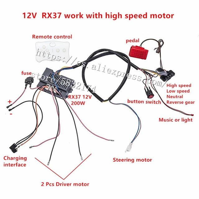 Voiture pour enfants 12 V à monter soi-même, ensemble complet de  télécommandes, fils de borad, interrupteur de boîte de vitesses avec  moteurs