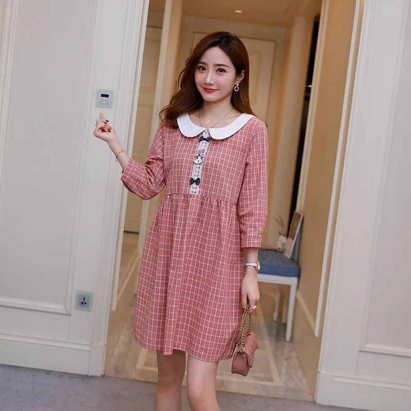 

Pregnant Women Spring Clothing Dress 2019 Spring And Autumn New Style Korean-style Mid-length Plaid Pregnant Women Skirt