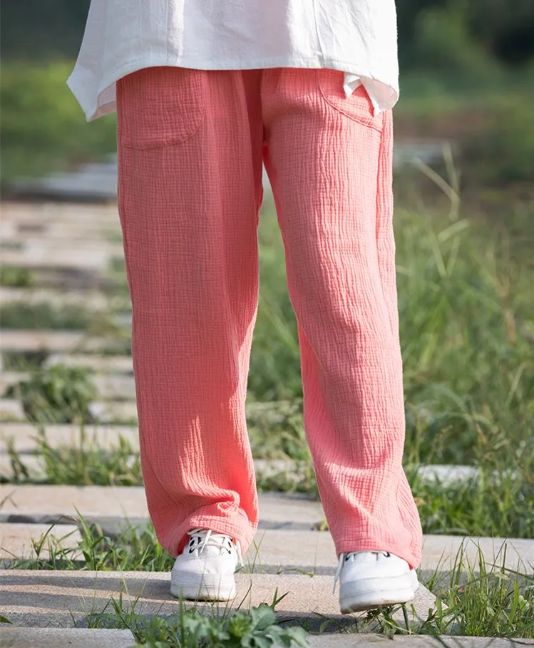 Брюки для Для женщин Pantalon Femme ete эластичная резинка на талии; хлопковые мешковатые Для женщин брюки летние свободные штаны-шаровары белого Kawaii, Милая зимняя куртка с длинными