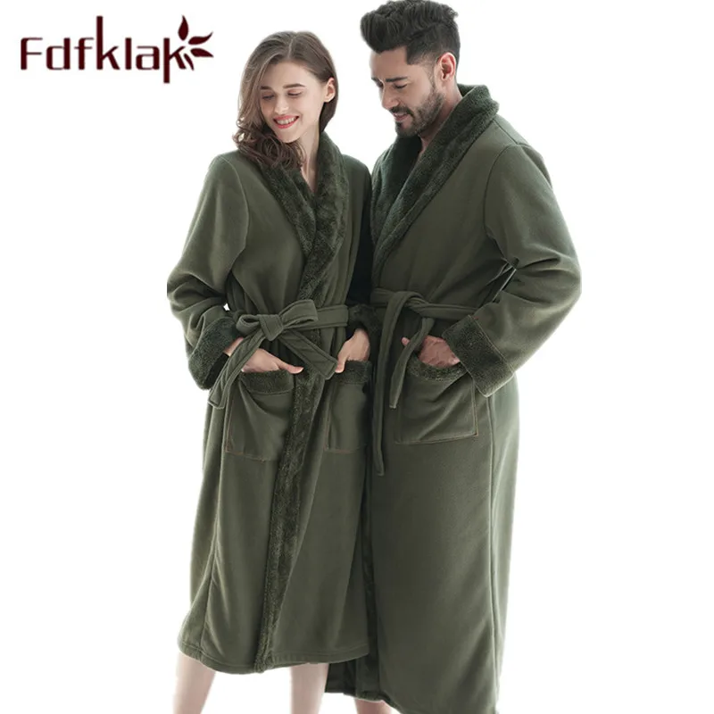 Fdfklak, новинка, утолщенный теплый фланелевый Халат для пары, зимний халат с длинным рукавом, сексуальный домашний халат с v-образным вырезом, ночная рубашка, домашняя одежда, одежда для сна