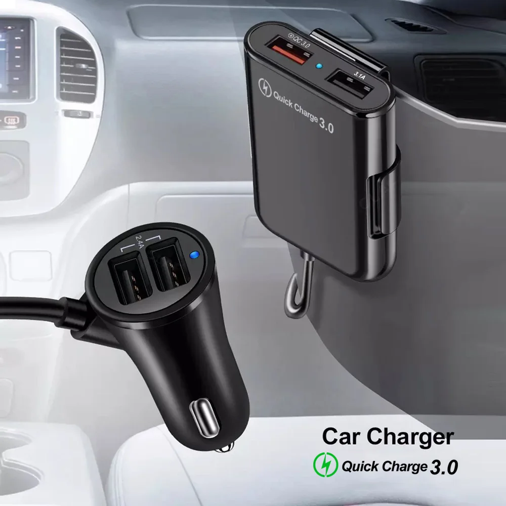 Автомобильное зарядное устройство USB быстрое QC 3 0 4 порта автомобильное для
